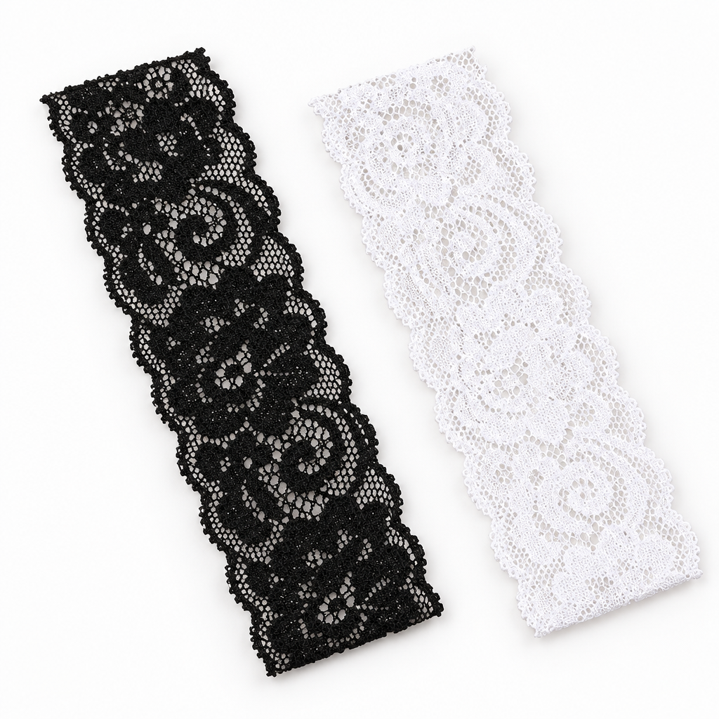 Gruppierte schwarze und weisse elastische Blumenspitze