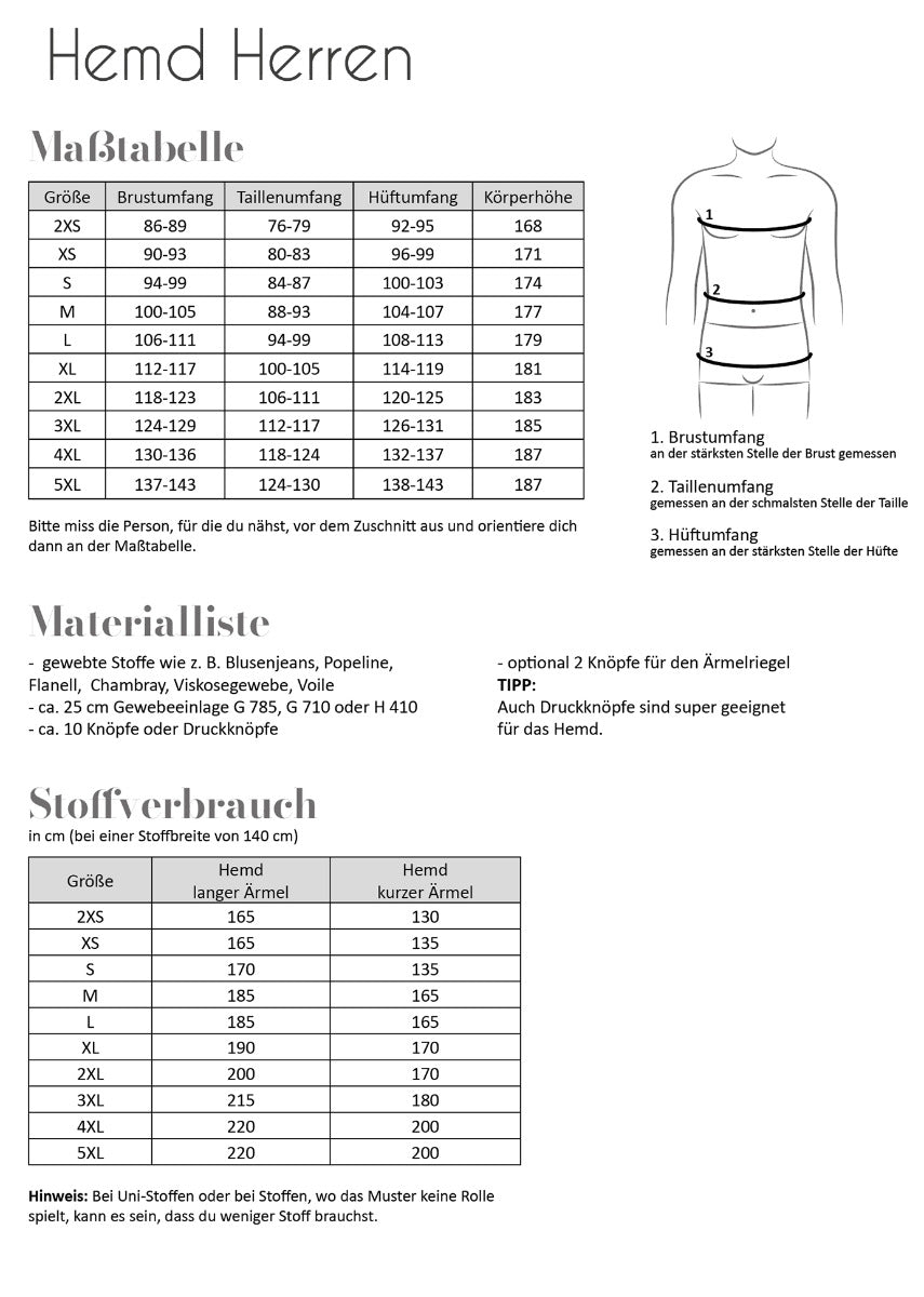 Papierschnittmuster Hemd Herren von Fadenkäfer