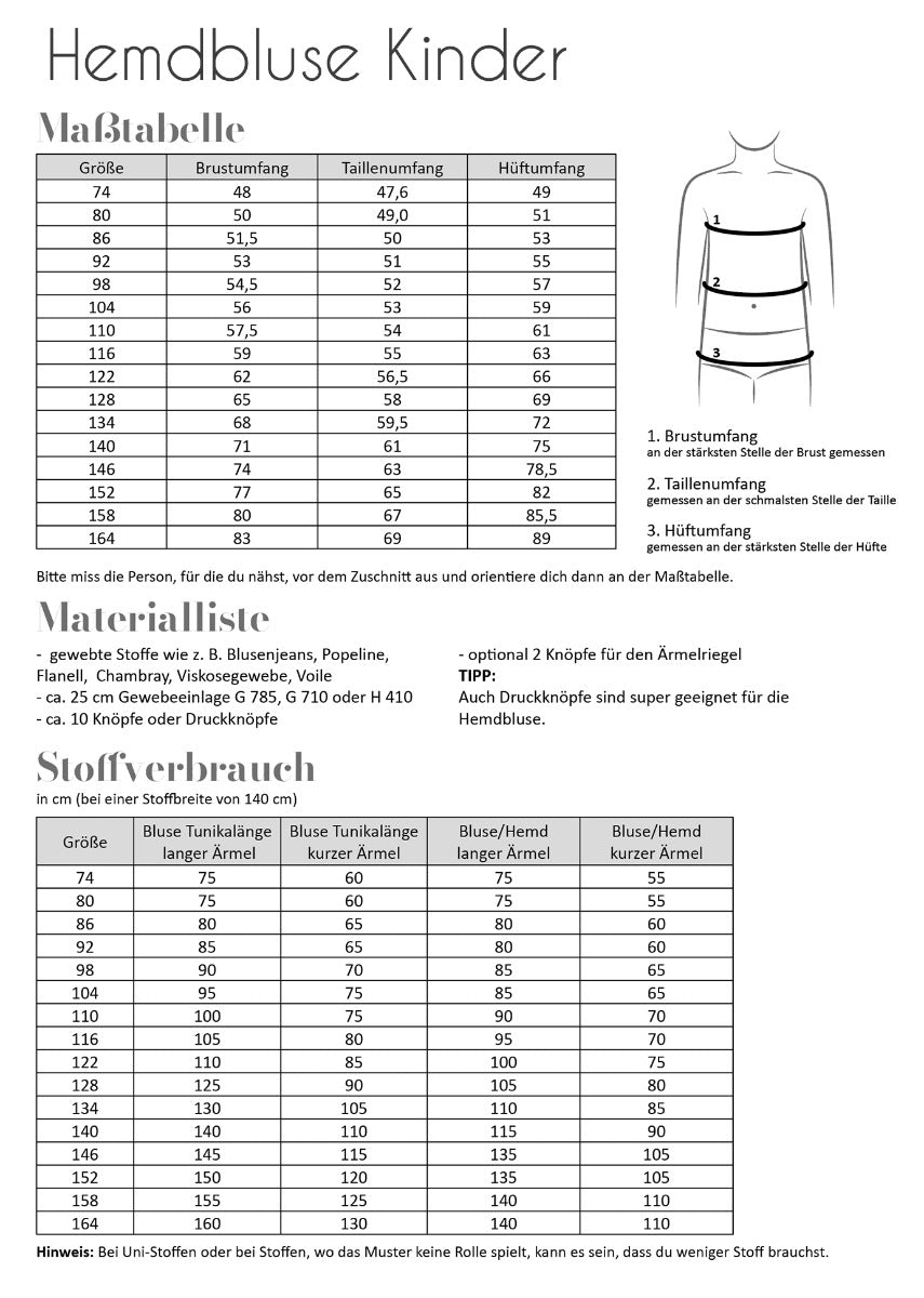Papierschnittmuster Hemdbluse Kinder von Fadenkäfer