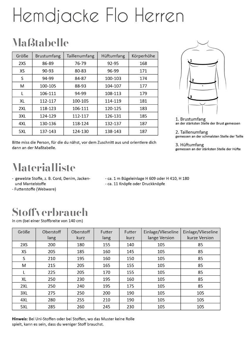 Papierschnittmuster Hemdjacke Flo Herren von Fadenkäfer