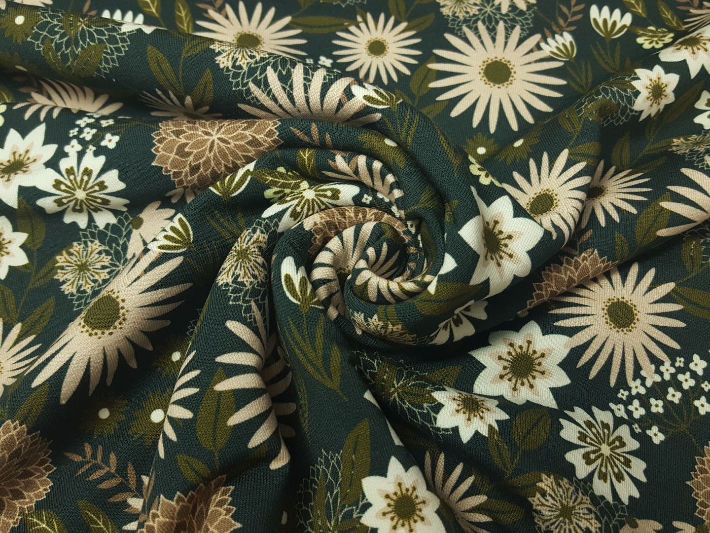 Herbstblumen flaschengrün/beige/ecru/kakhi