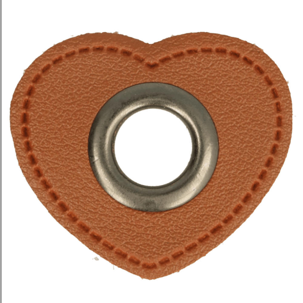 Herz Kunstleder Ösenpatch 8mm braun/altnickel