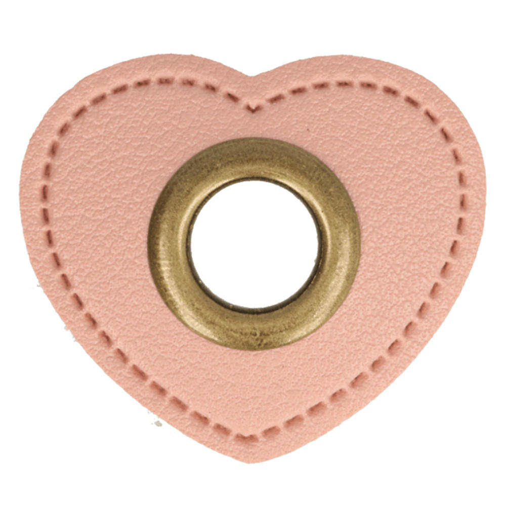 Herz Kunstleder Ösenpatch 8mm rosa/bronze