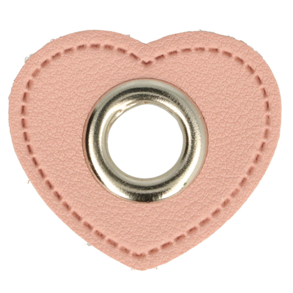 Herz Kunstleder Ösenpatch 8mm rosa/silber