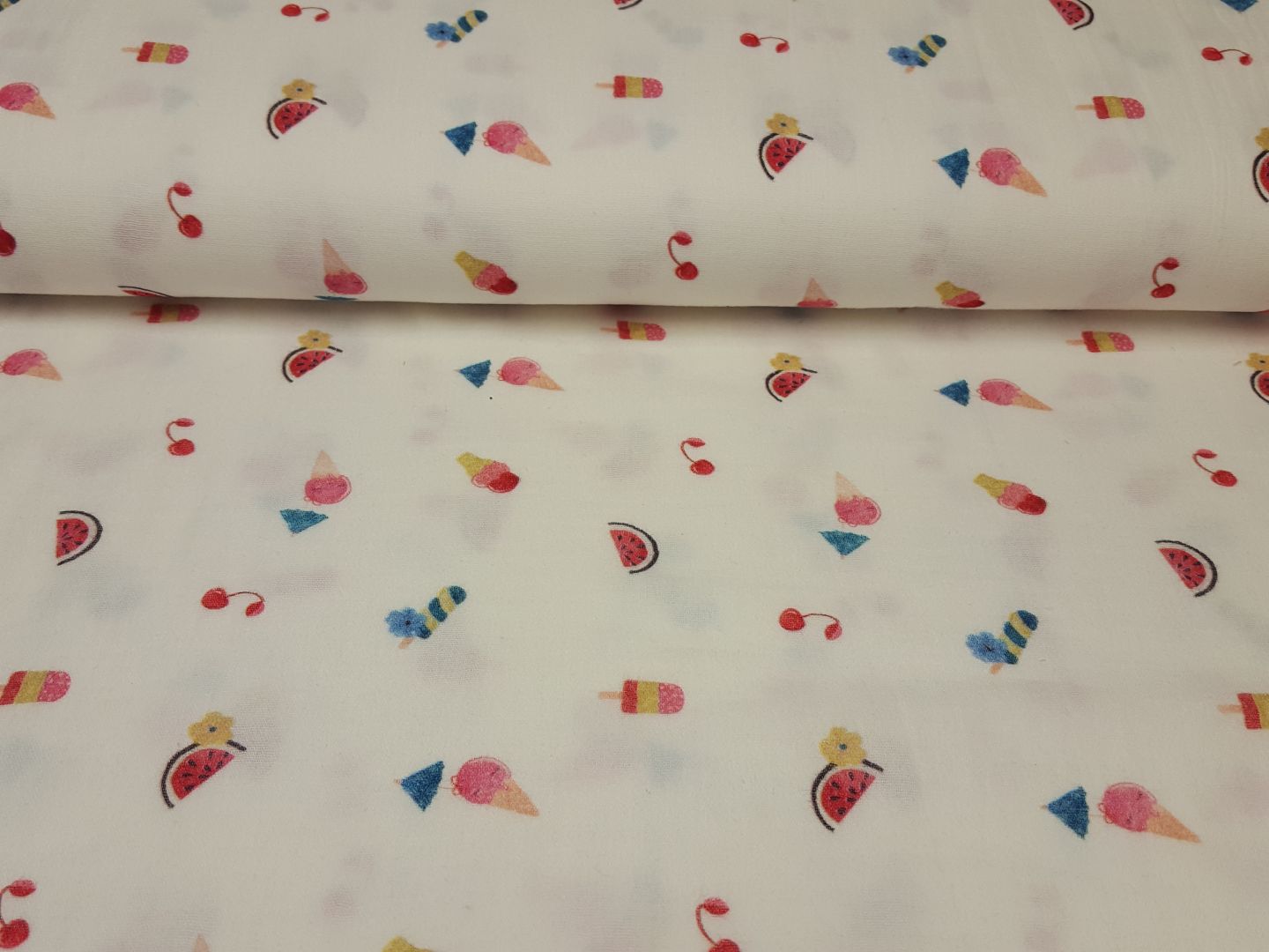 Muslin Double Gaze Ice cream and Melones weiss/pink/blau