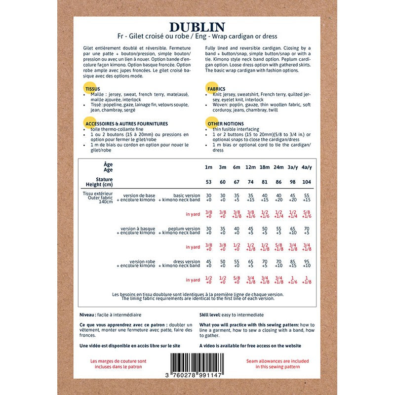 Dublin Cardigan/Kleid für Babies, Ikatee Papierschnittmuster