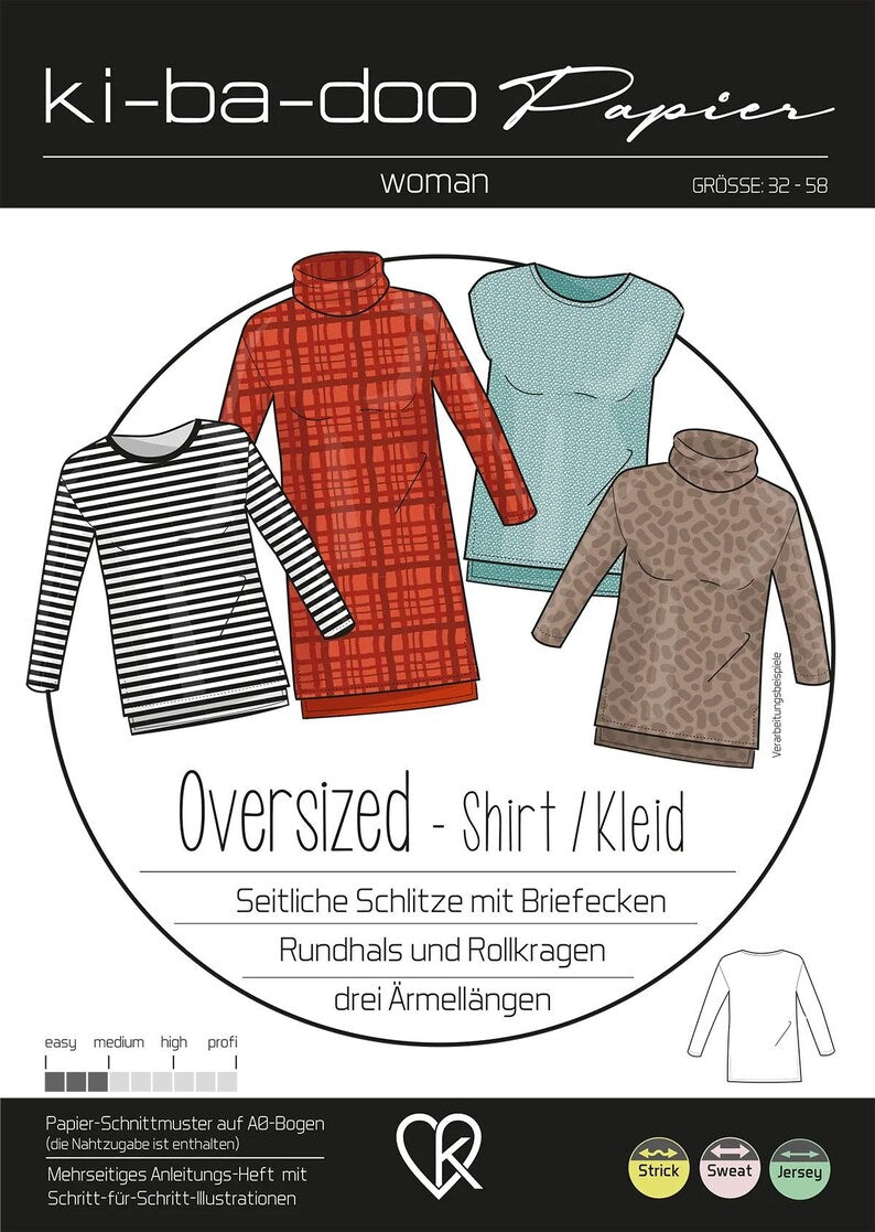 Basic Oversized Shirt/Kleid Damen, Ki-ba-doo Papierschnittmuster