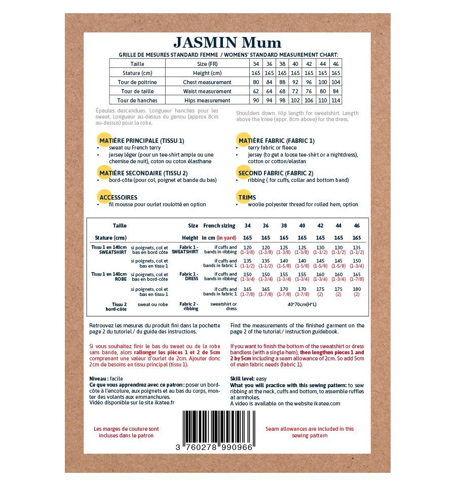 Jasmin Mum Sweatshirt/Kleid für Damen, Ikatee Papierschnittmuster