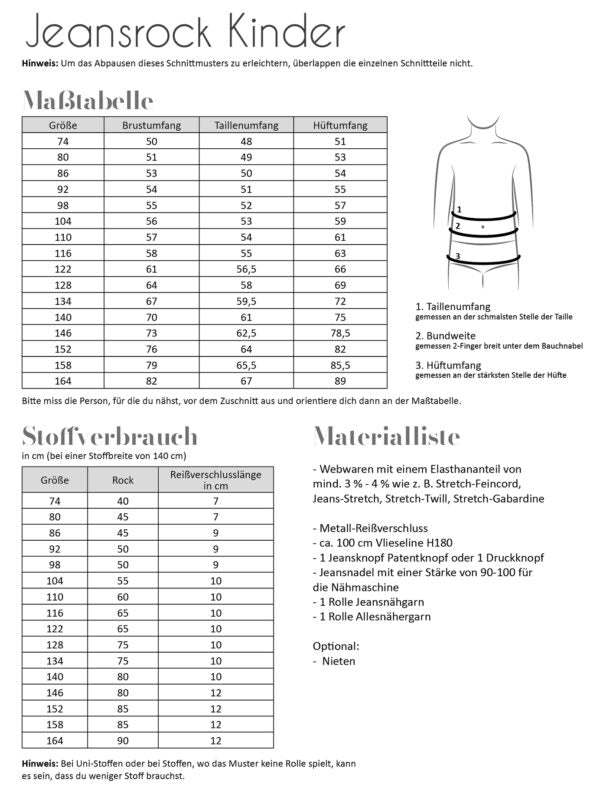 Papierschnittmuster Jeansrock Kinder von Fadenkäfer