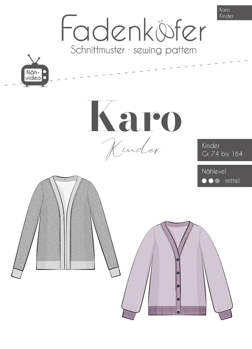 Papierschnittmuster Strickjacke Karo Kinder von Fadenkäfer