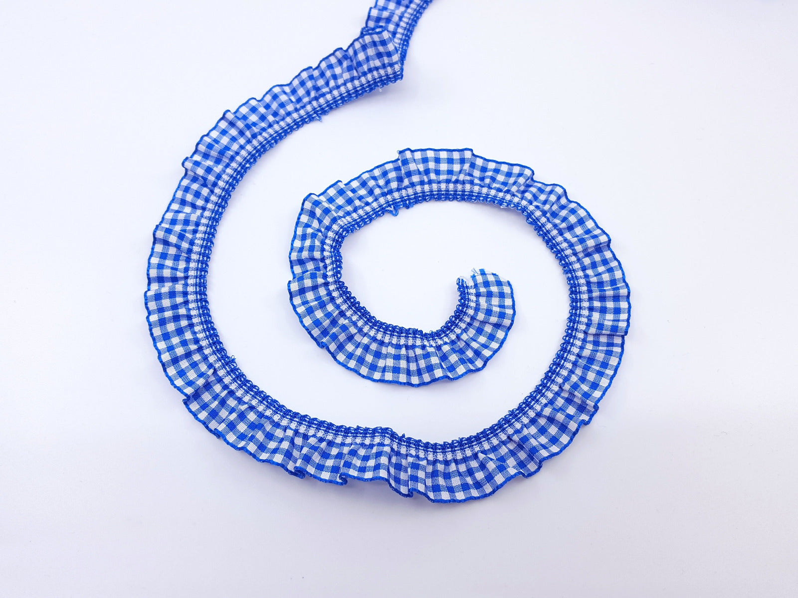 Elastisches Kräuselband kariert royalblau/weiss