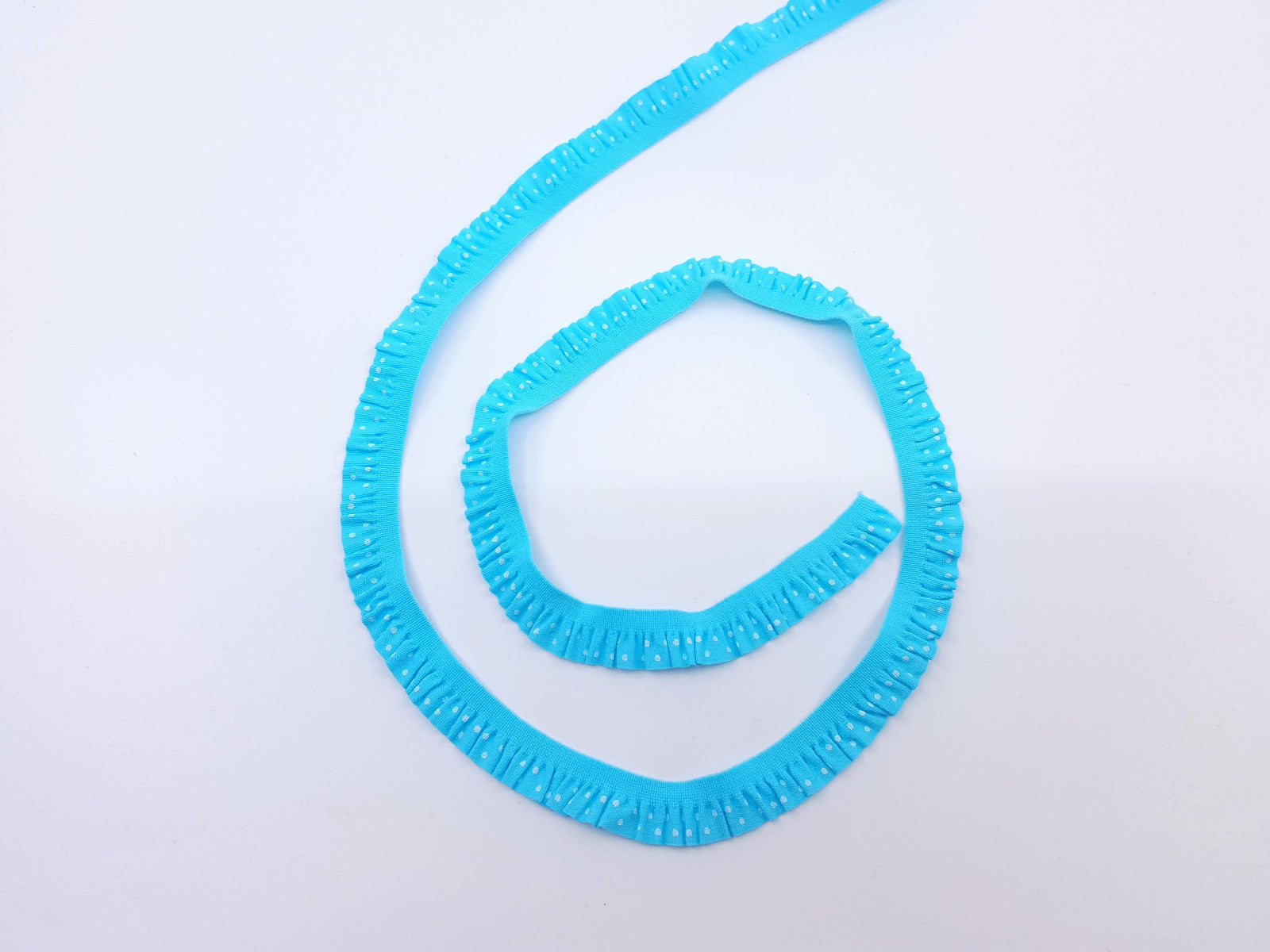 Elastisches Kräuselband gepunktet türkis/weiss