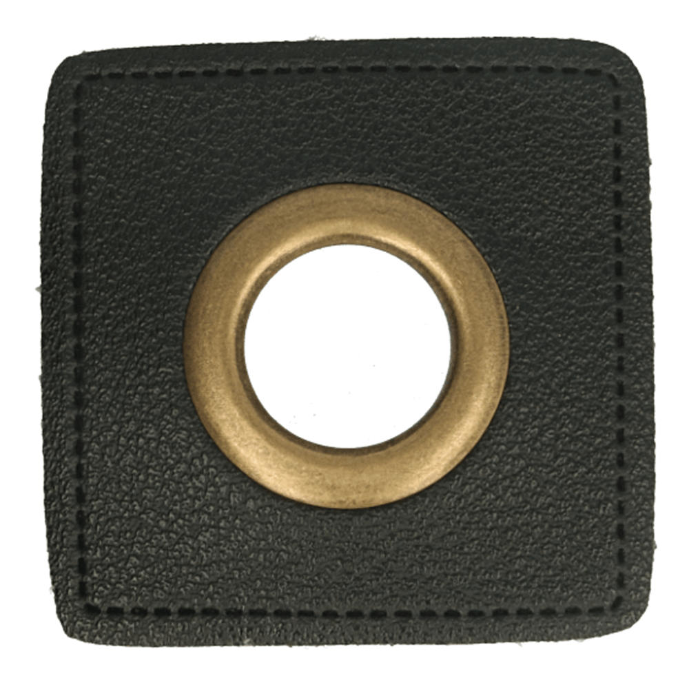 Kunstleder Ösenpatch 8mm schwarz/bronze