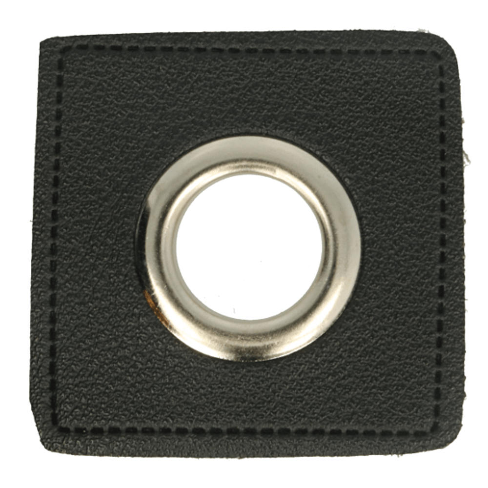 Kunstleder Ösenpatch 8mm schwarz/silber