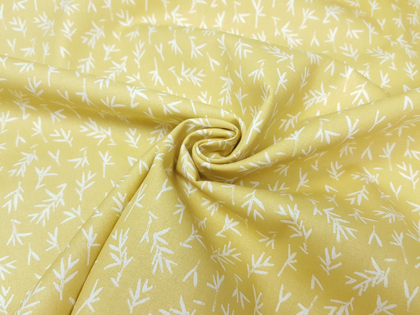 Bio-Baumwollwebware Leaves vanille/offwhite