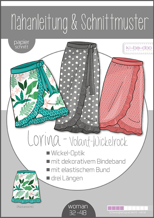 Lorina Volant-Wickelrock Damen, Ki-ba-doo Papierschnittmuster