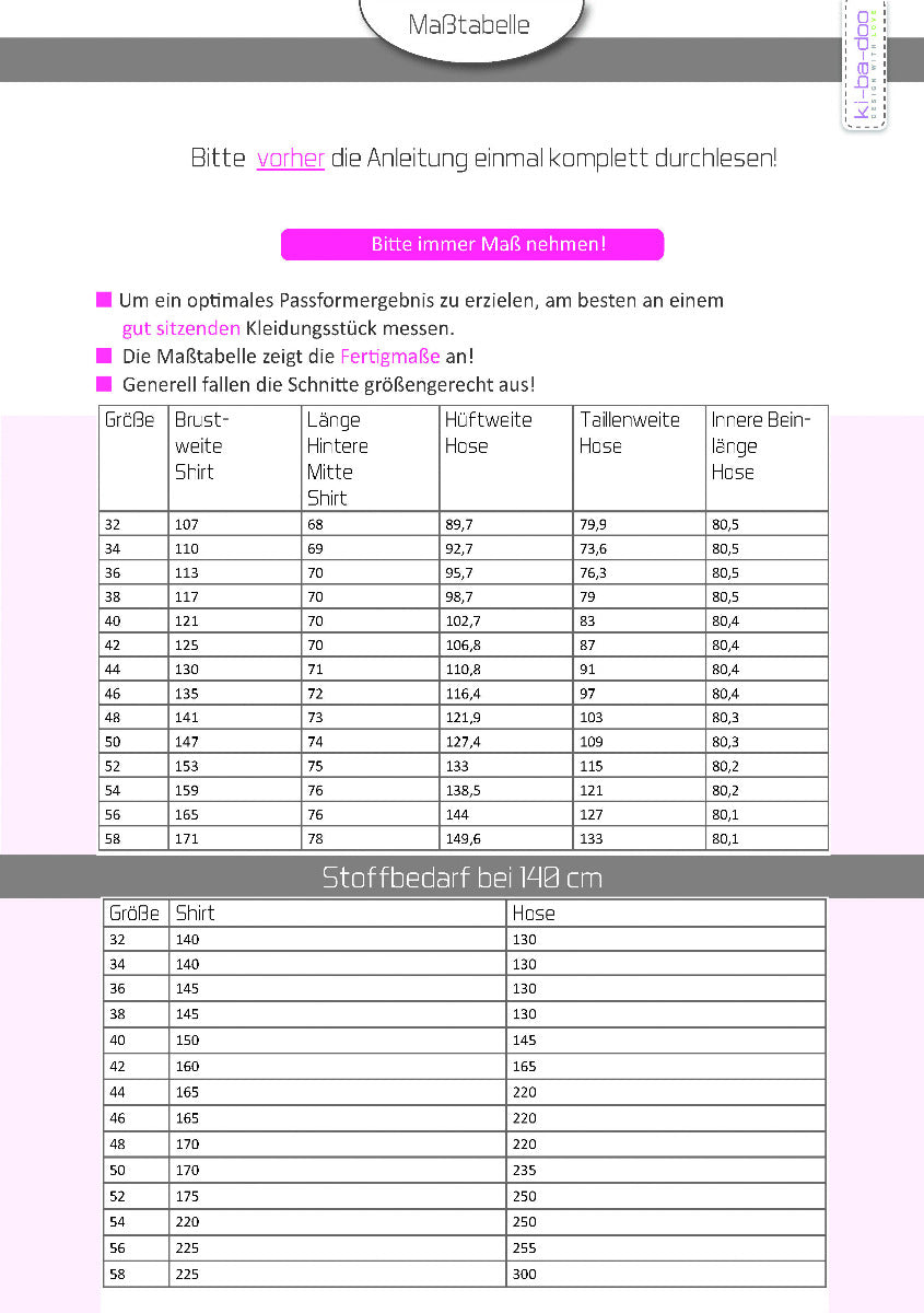 Lounge-Set Damen, Ki-ba-doo Papierschnittmuster
