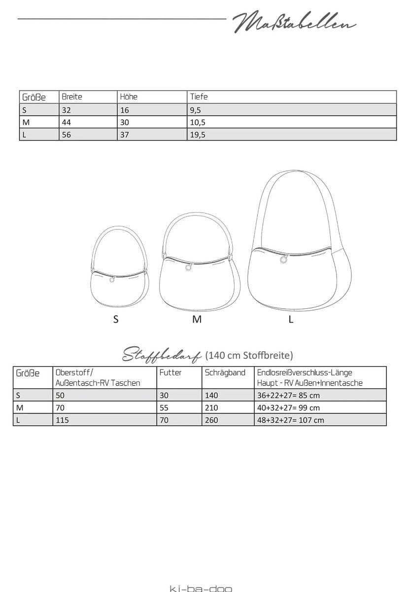 Tasche Måne, Ki-ba-doo Papierschnittmuster