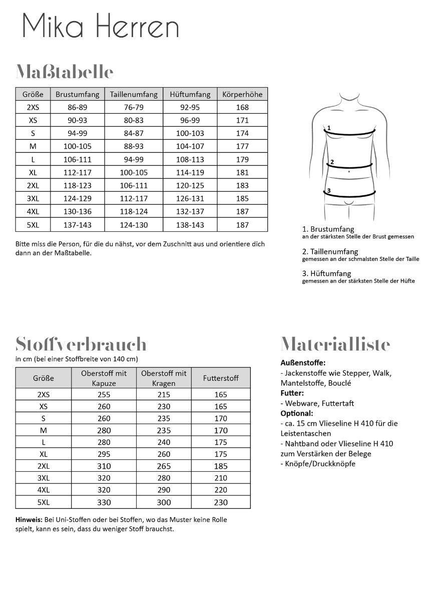 Papierschnittmuster Mantel Mika Herren von Fadenkäfer