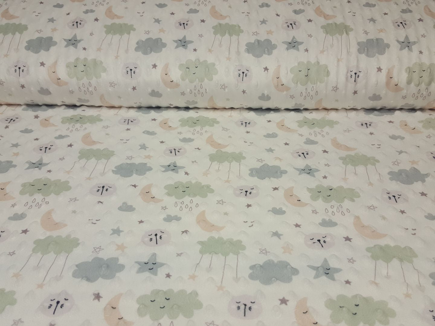 Minky Fleece Cloudy weiss/lindengrün/beige