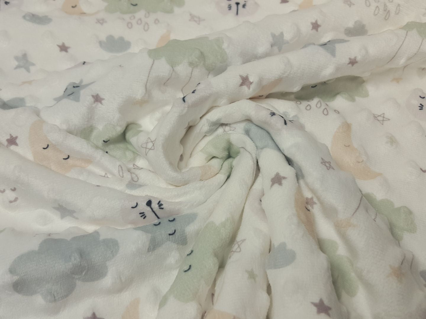 Minky Fleece Cloudy weiss/lindengrün/beige