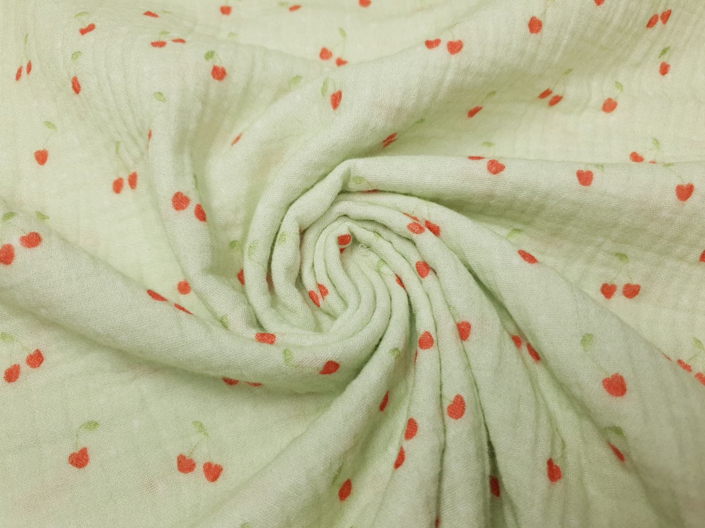 Muslin-Double Gaze Cherries blassgrün/rot