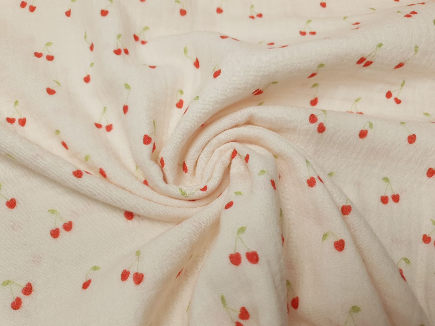 Muslin-Double Gaze Cherries puder/rot
