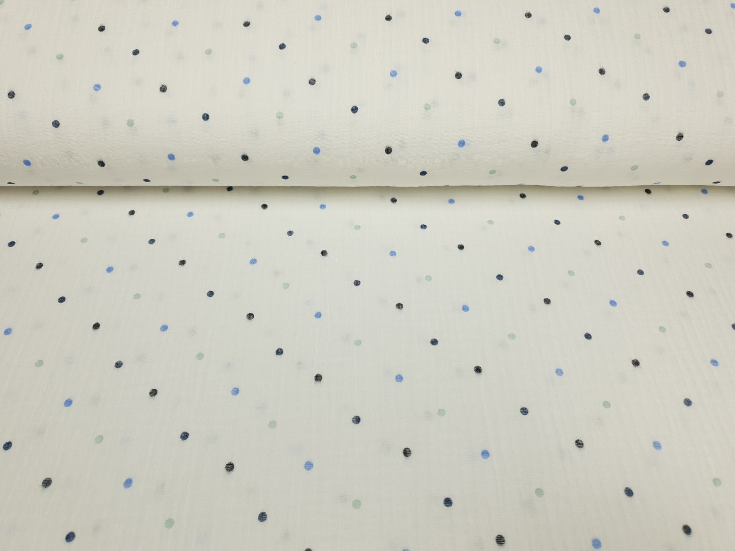 Muslin-Double Gaze Dots offwhite/denim/blau/mint
