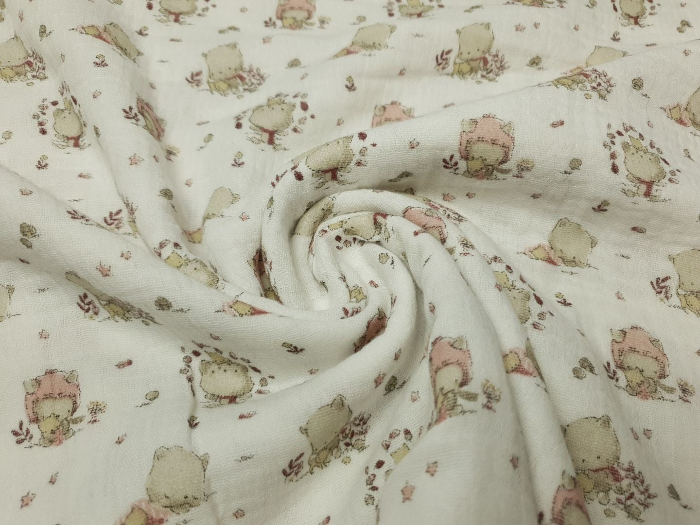 Muslin-Double Gaze Kleiner Bär offwhite/sand/altrosa