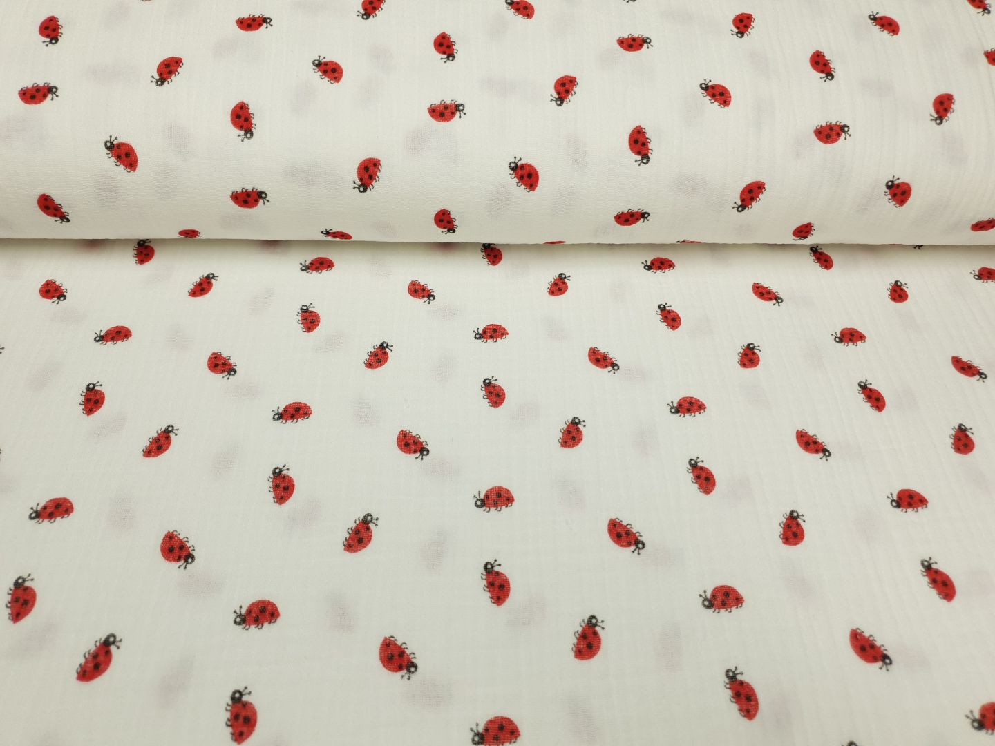 Muslin-Double Gaze Ladybugs offwhite/rot/schwarz