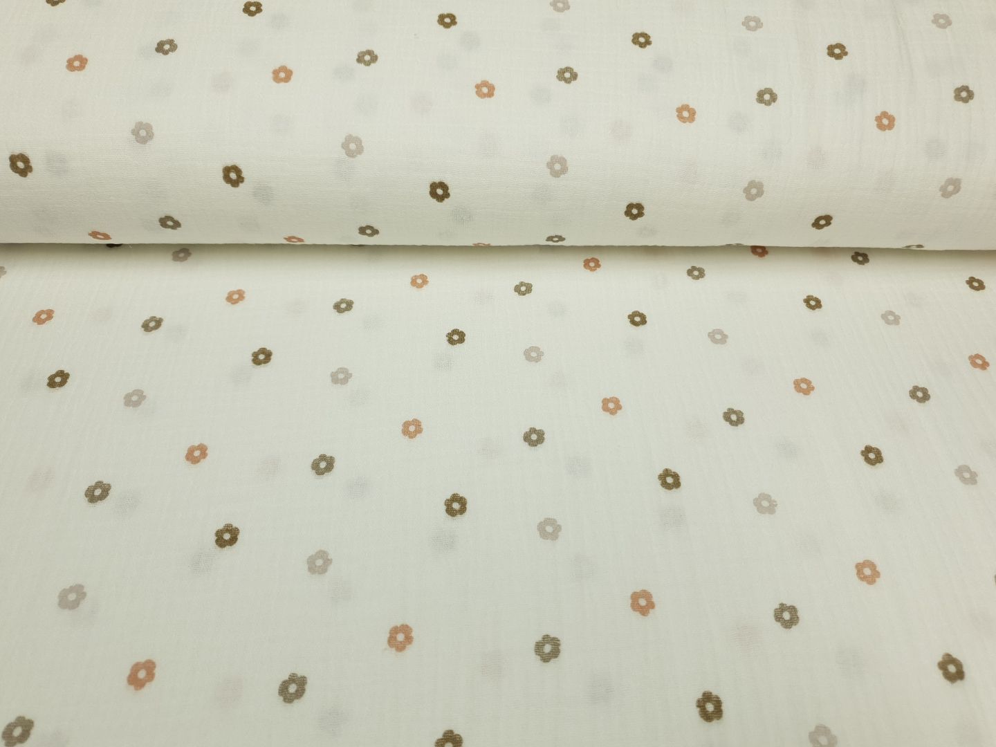 Muslin-Double Gaze Small Flowers offwhite/schlamm/ocker
