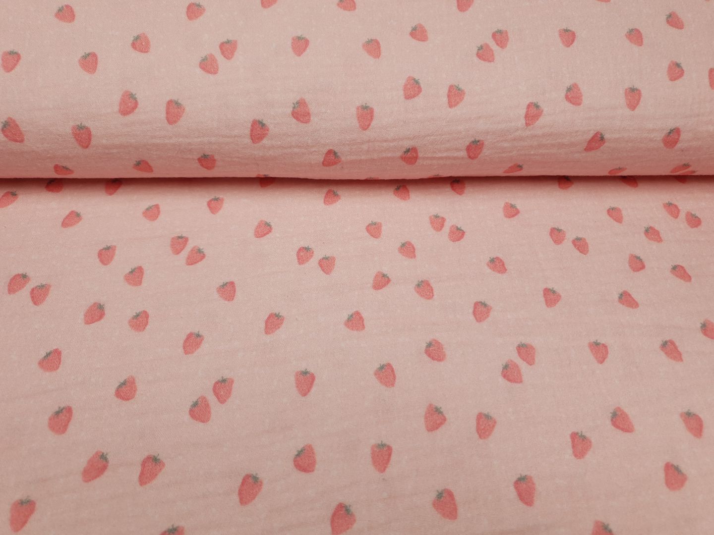 Muslin-Double Gaze Strawberries rosa/blassrot