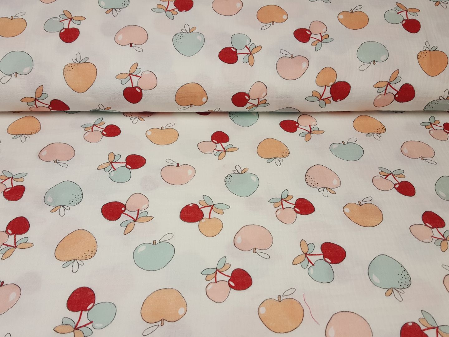 Muslin Double Gaze Fruity Juice offwhite/mint/rot