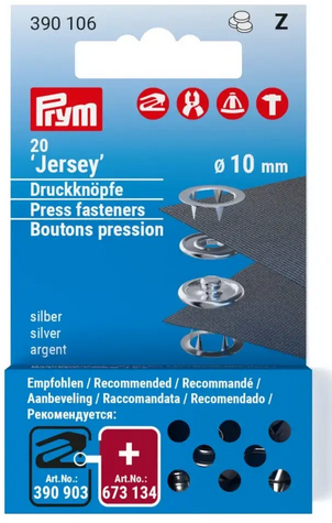 Nähfrei Druckknöpfe Nachfüllpackung "Jersey" 10mm Ring silberfarbig