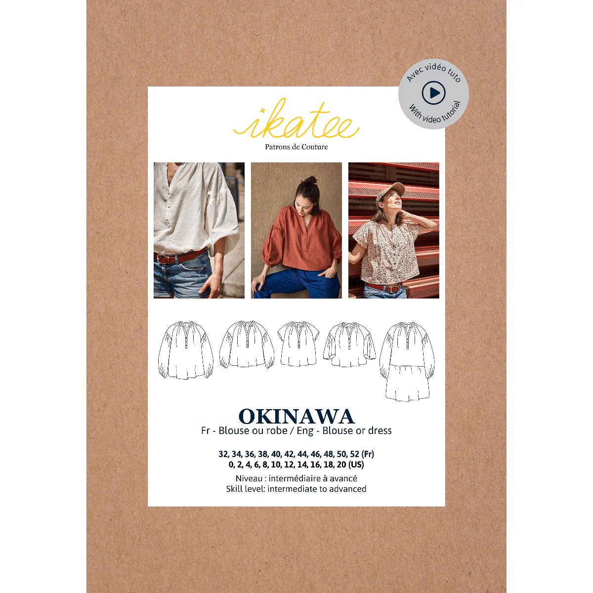 Okinawa Bluse und Kleid Damen, Ikatee Papierschnittmuster