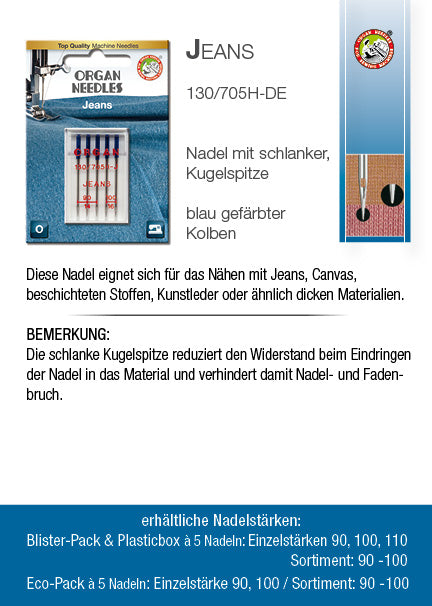 Organ 130/705 H Jeans C 5x 090 Nähmaschinennadel