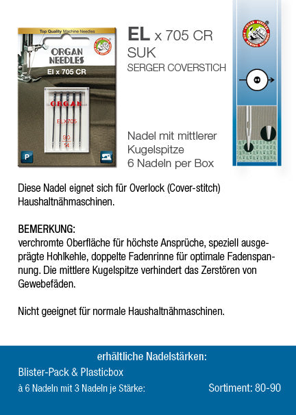 Organ EL x 705 CR SUK 80/90er Cover-Overlock Nadeln