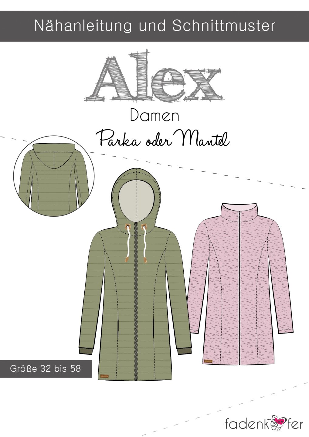 Papierschnittmuster Alex Parka-Mantel Damen von Fadenkäfer