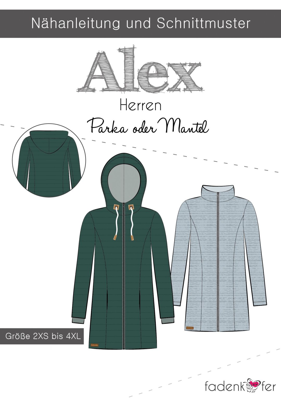 Papierschnittmuster Alex Parka-Mantel Herren von Fadenkäfer