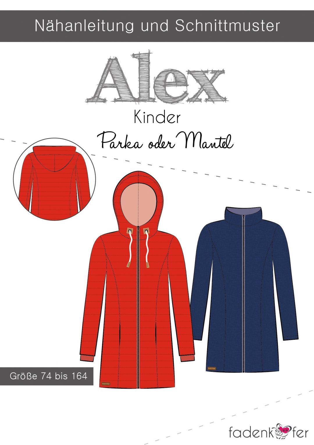 Papierschnittmuster Alex Parka-Mantel Kinder von Fadenkäfer