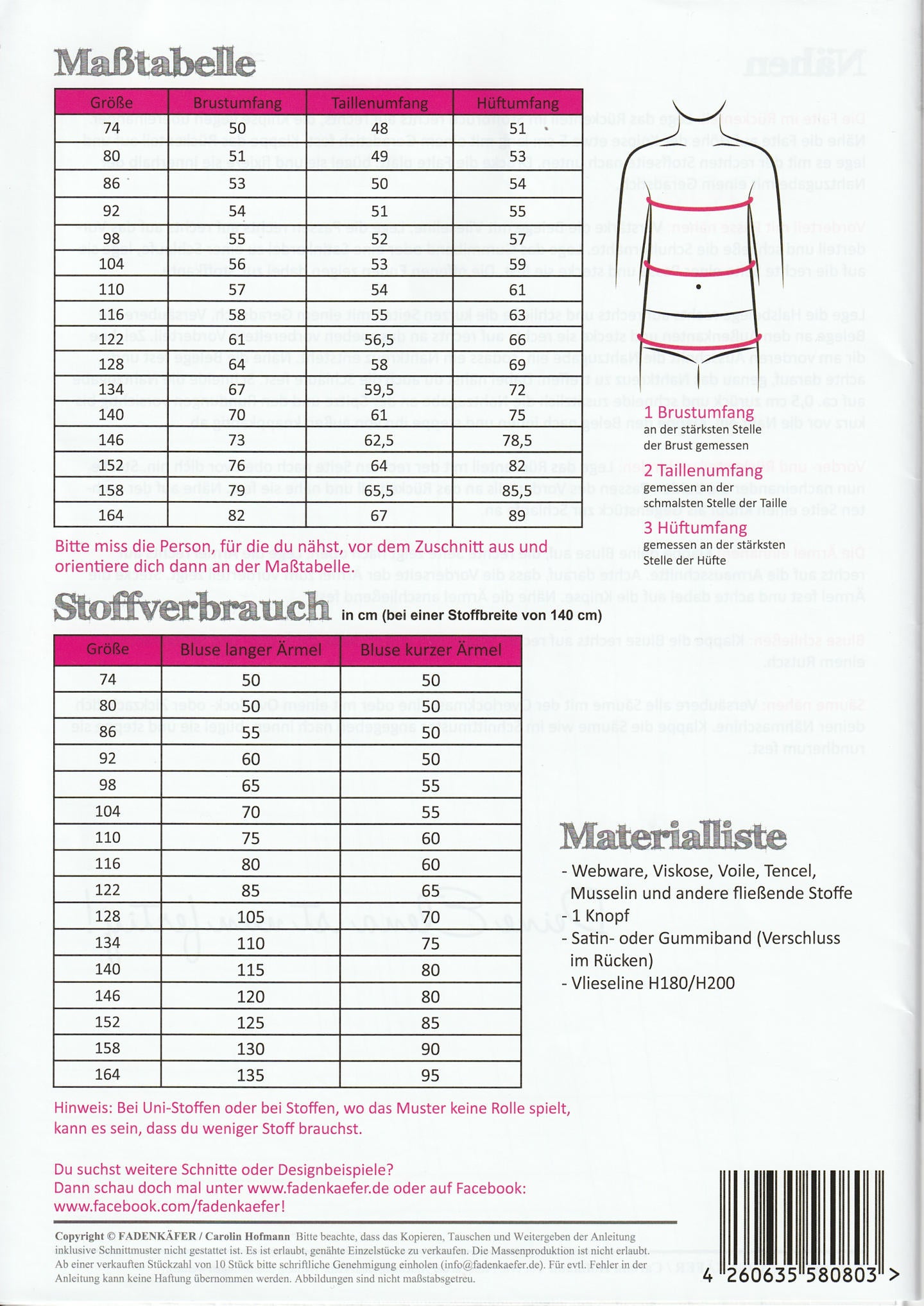 Papierschnittmuster Bluse Elena Kinder von Fadenkäfer
