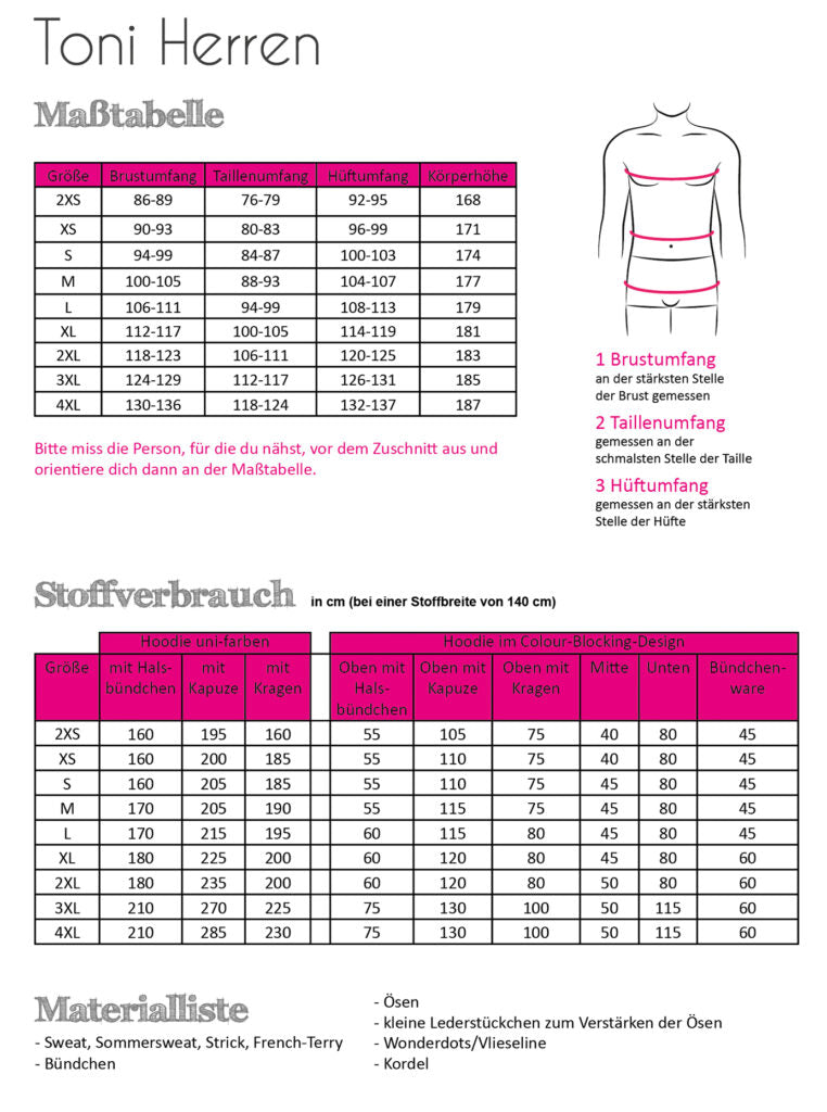 Papierschnittmuster Hoodie Toni Herren von Fadenkäfer