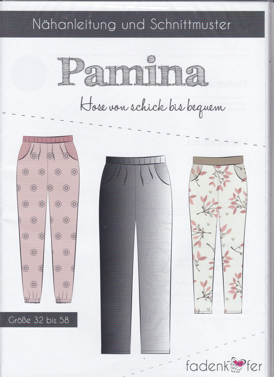 Papierschnittmuster Hose Pamina Erwachsene von Fadenkäfer