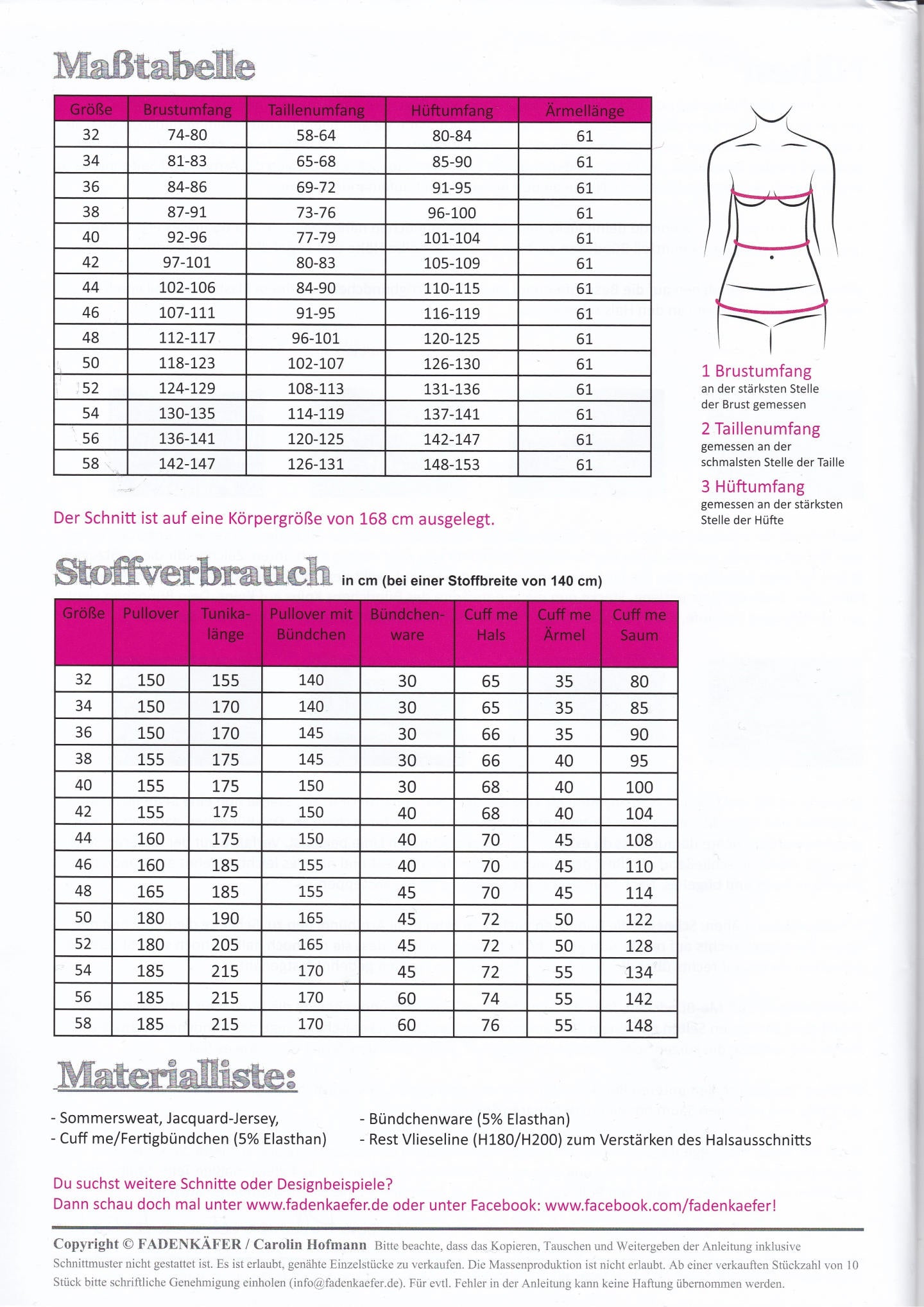 Papierschnittmuster Pullover Vicky Damen von Fadenkäfer