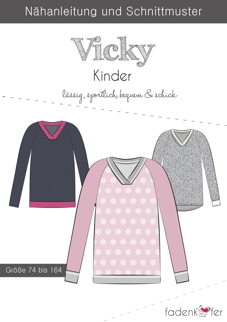 Papierschnittmuster Pullover Vicky Kinder von Fadenkäfer