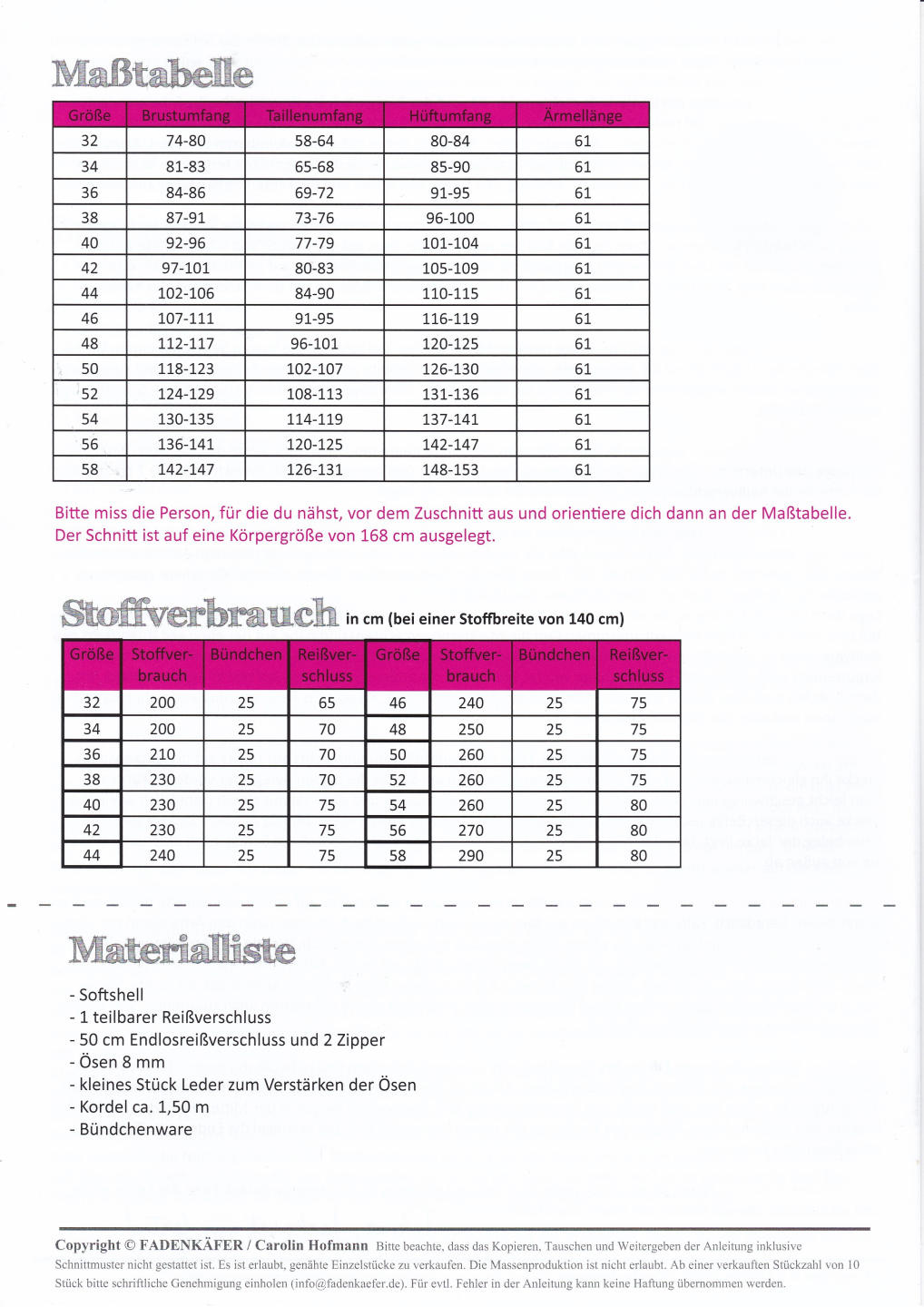 Papierschnittmuster Softshelljacke Damen von Fadenkäfer