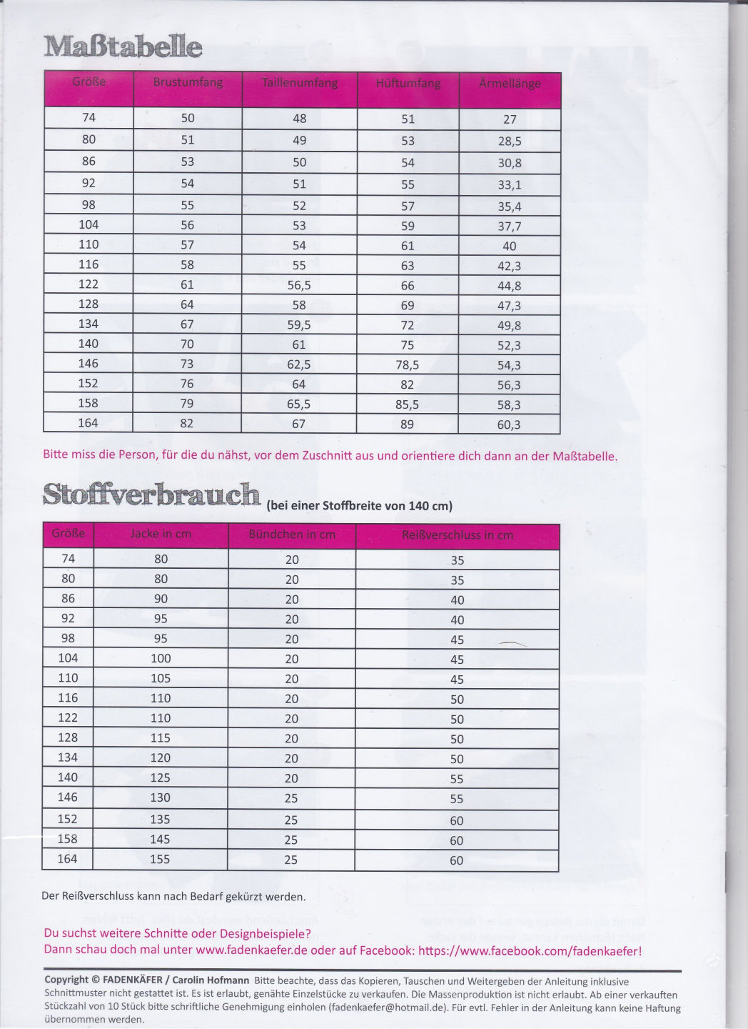 Papierschnittmuster Sweatjacke Kinder von Fadenkäfer
