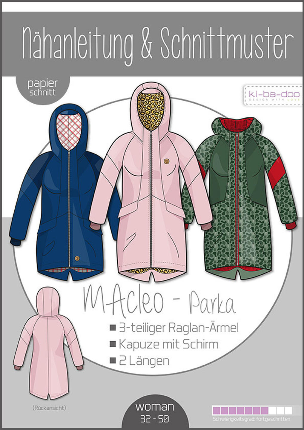 Parka MAcleo mit Raglanärmel Damen, Ki-ba-doo Papierschnittmuster