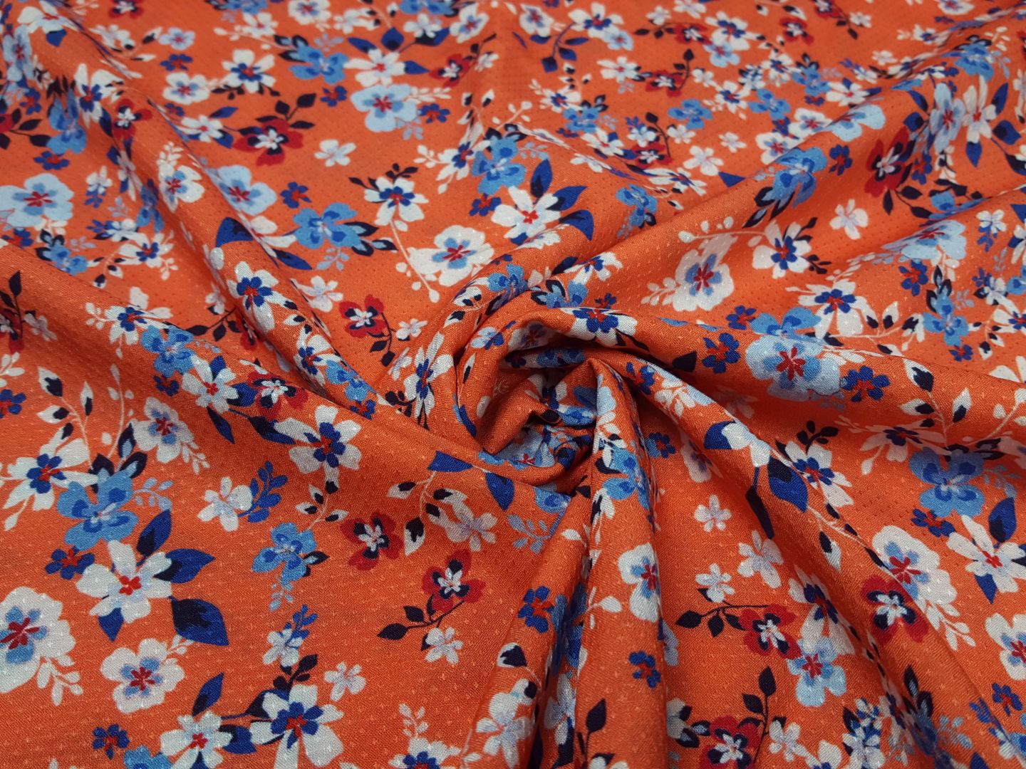 Petite Fleurs koralle/blau/weiss
