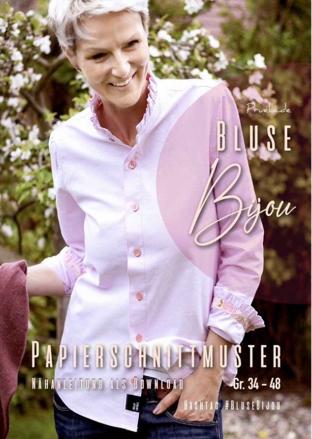 Rüschenbluse Bijou Damen, Prülla Papierschnittmuster